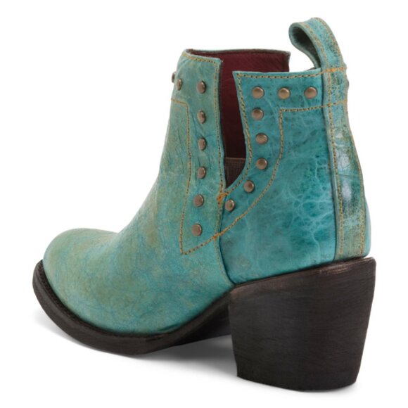NEW FERRINI Made In Mexico Leather Stella Studded Booties in Turquoise 825 7m3 - Picture 3 of 4